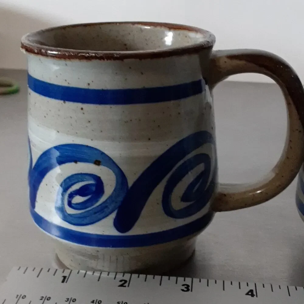 Handmade set of glazed pottery mugs